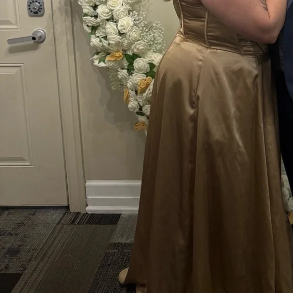 David's Bridal Gold Off-Shoulder Gown - Picture 3 of 3